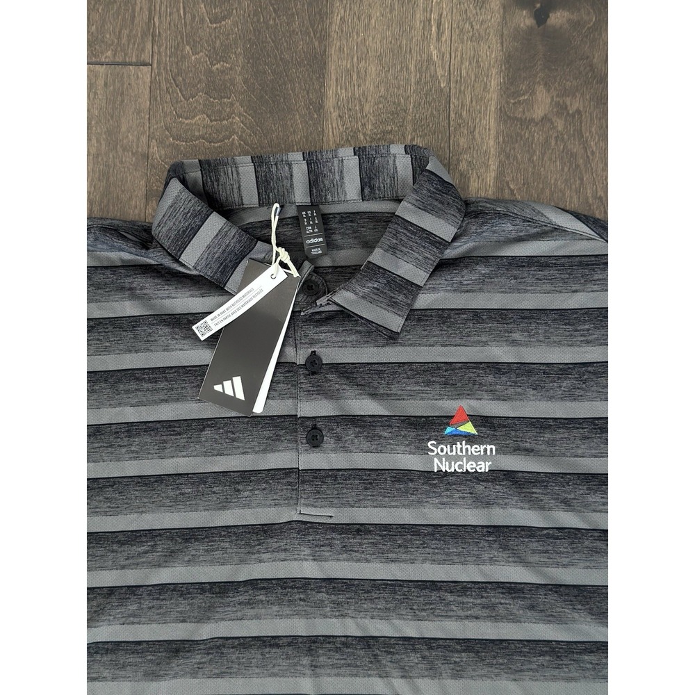 Adidas Mens Grey Striped Polo Golf Shirt Southern Nuclear XL HR7981 New